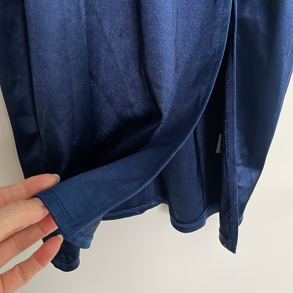 NWT Navy satin halter strappy midi or knee dress XS junior 3 v cut pads empire - Picture 5 of 10